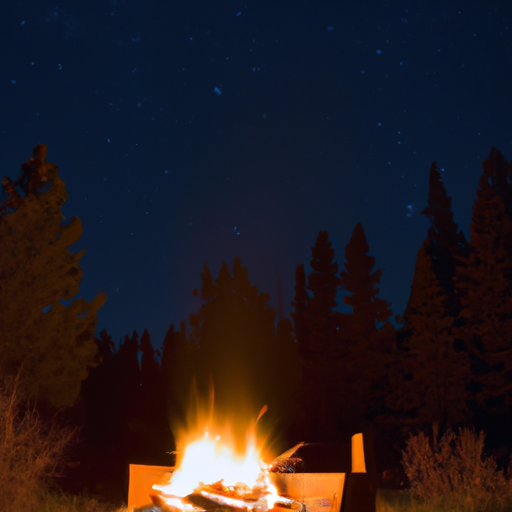 A cozy campfire burning under a starry night sky.